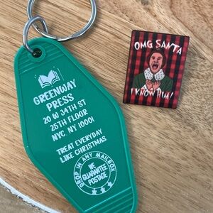Greenway Press keychain NEW and lapel pin Christmas set elf lovers Will Farrell